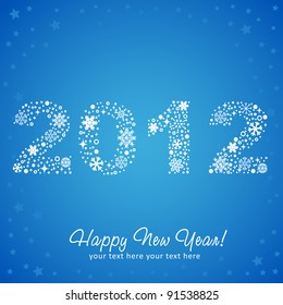 2012 New Year shiny invitation postcard with snowflakes, stars and glitter. Vector illustration