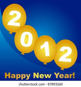 2012 on gold balloon over blue background, vector