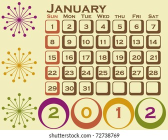 2012 Retro Style Calendar Set 1 January