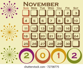2012 Retro Style Calendar Set 1 November
