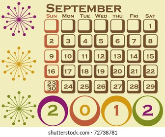 2012 Retro Style Calendar Set 1 September