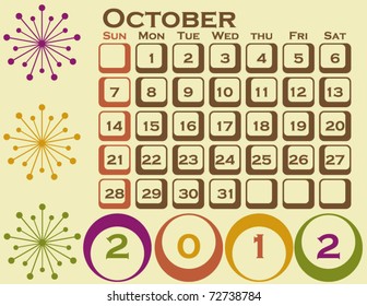 2012 Retro Style Calendar Set 1 October