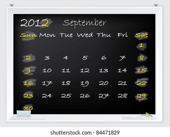 2012 September calendar drawn by hand on a blackboard