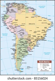 2012 South America Political Continent Map