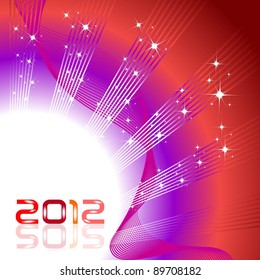2012 text on wave background with shiny stars in red & purple color for Christmas & Other occasions.
