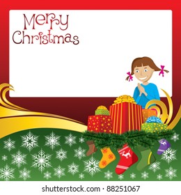 2012 vector christmas card with girl, gifts and socks