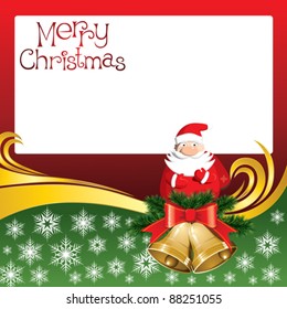 Tarjeta navideña vectorial 2012 con campanas de jingle y Santa Claus