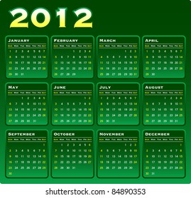 2012 Vector Monthly Calendar on Green Gradation.