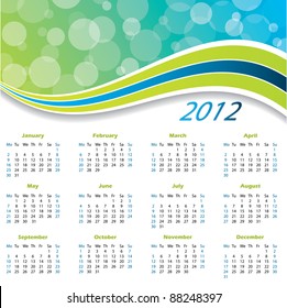 2012 wave calendar with green and blue