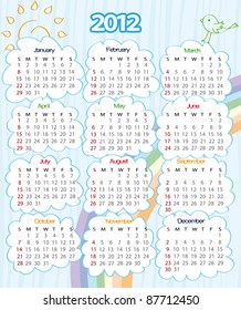 2012 year calendar with rainbow