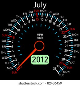 2012 year Calendar speedometer car in vector. July.