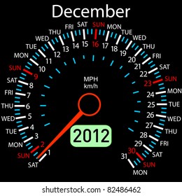 2012 year Calendar speedometer car in vector. December.