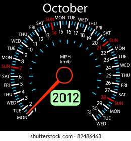 2012 year Calendar speedometer car in vector. October.