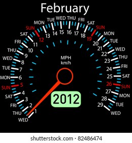 2012 year Calendar speedometer car in vector. February.
