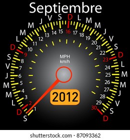 2012 year calendar speedometer car in Spanish. September