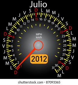 2012 year calendar speedometer car in Spanish. July