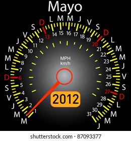 2012 year calendar speedometer car in Spanish. May