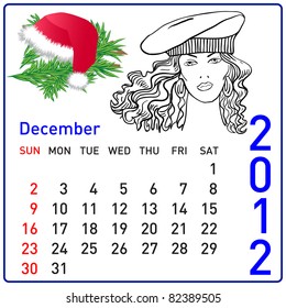 2012 year calendar in vector. December.