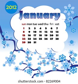2012 year calendar in vector. January