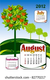 2012 year calendar in vector. July with apple-tree icon