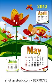 2012 year calendar in vector. May with flower icon