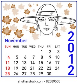 2012 year calendar in vector. November.