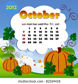 2012 year calendar in vector. October