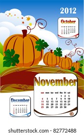 2012 year calendar in vector. October with pumpkin icon