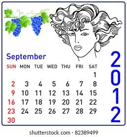 2012 year calendar in vector. September.