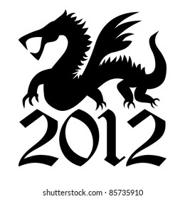 2012 year of the dragon greeting gray scale