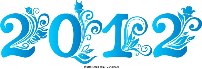 2012 year and floral ornament on white background