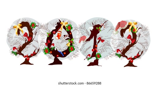 2012 Year sign made of decorated bushes