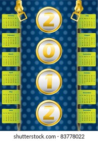 2012 zipper calendar on dotted blue background