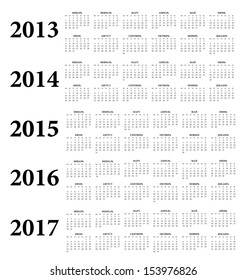 2013, 2014, 2015, 2016, 2017 Russian Calendar.