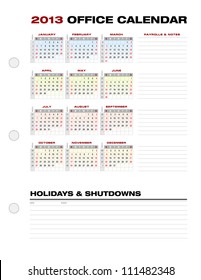 2013 accounting calendar template grid with week numbers