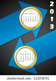 2013 arrow calendar for march and april months