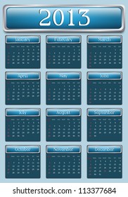 2013 Blue Calendar, Sunday start day
