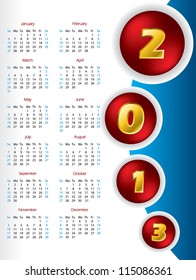 2013 button calendar design with golden numbers