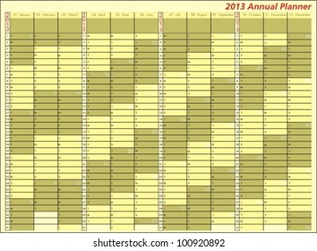 2013 calendar. Annual Planner. Week starts on Sunday