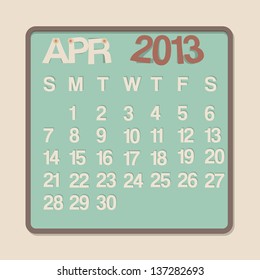 2013 Calendar April Graphic Vector
