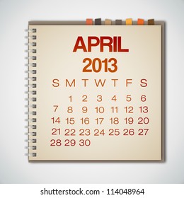 2013 Calendar April Notebook Vector