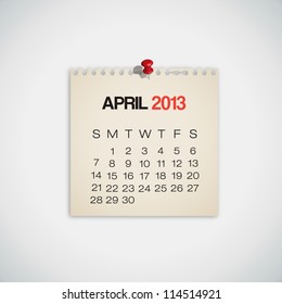 2013 Calendar April Old Torn Paper Vector