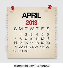 2013 Calendar April Old Torn Paper Vector