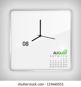 2013 Calendar August Clock Design on Glass Display Vector