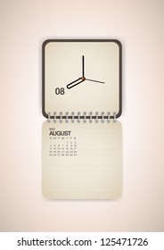 2013 Calendar August Clock Design Vector