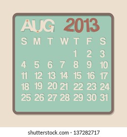 2013 Calendar August Graphic Vector