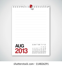 2013 Calendar August Old Torn Paper Vector