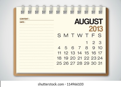 2013 Calendar August Old Torn Paper Vector