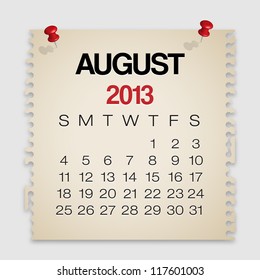 2013 Calendar August Old Torn Paper Vector