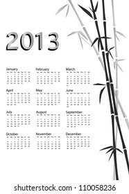 A 2013 calendar. Chinese style with bamboo background in black and white. EPS10 vector.